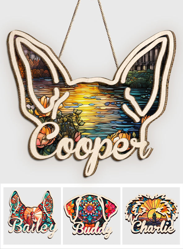 Hundeohren – Geschenk für Hundeliebhaber – Personalisiertes zweilagiges Holzschild / Holzplakette