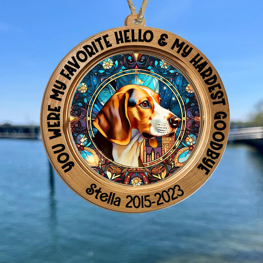 Du warst mein liebstes Hallo und mein schwerster Abschied – personalisierter Hunde-Sonnenfänger