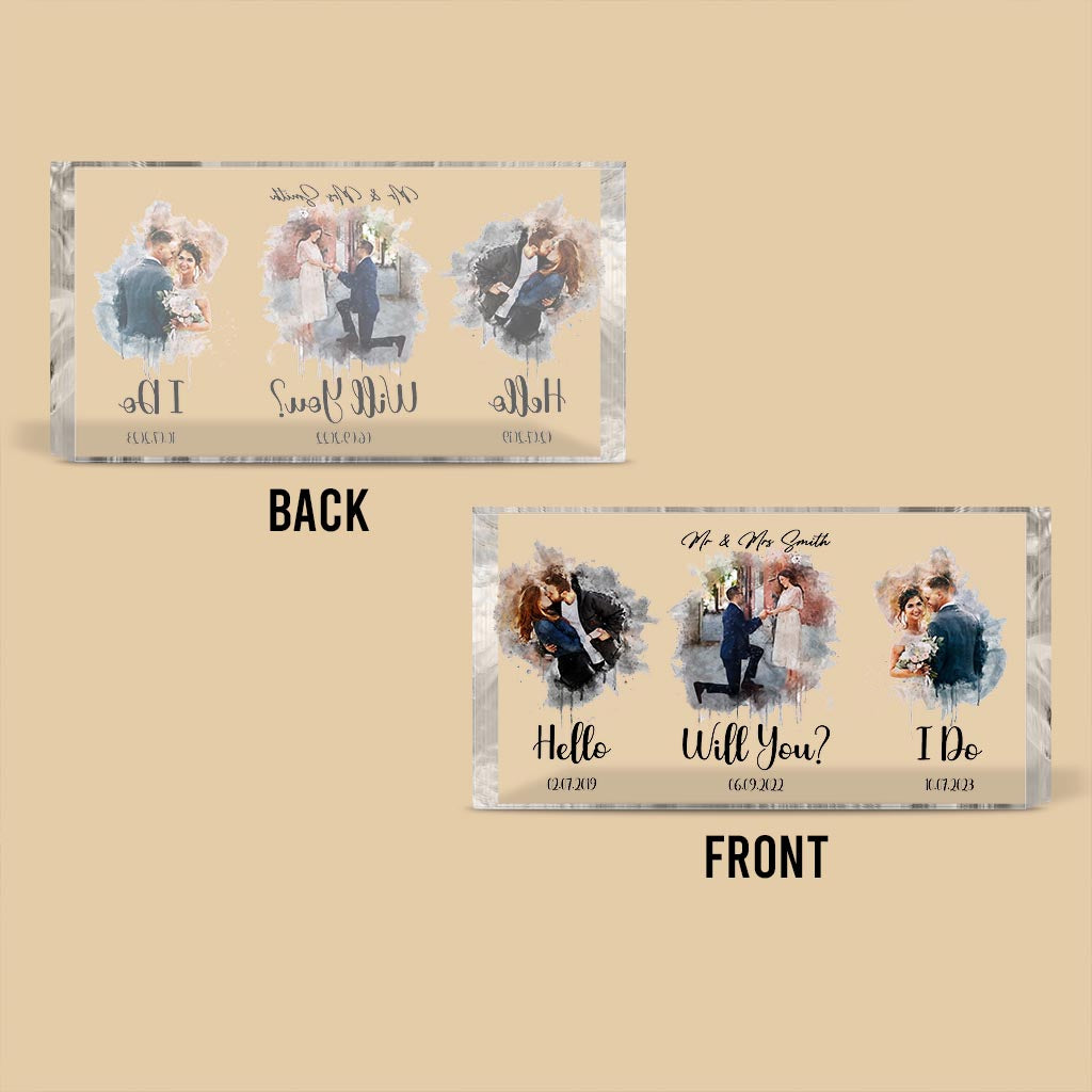 Von Hallo bis zum Ja-Wort – Personalisierte Acrylplakette für Ehemann und Ehefrau in individueller Form