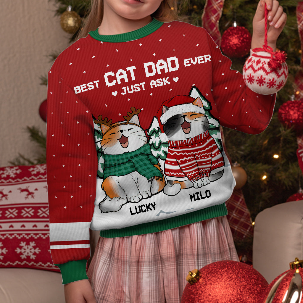 Best Cat Dad Ever - Personalized Cat Ugly Sweater