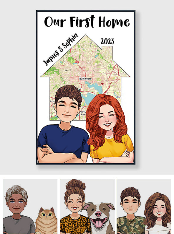 Wo sind wir? - Personalisierte Leinwand und Poster zum Einzug