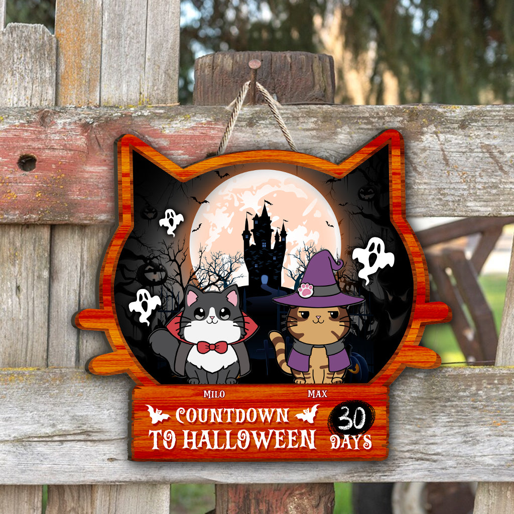 Countdown bis Halloween – Personalisiertes Katzen-Holzschild
