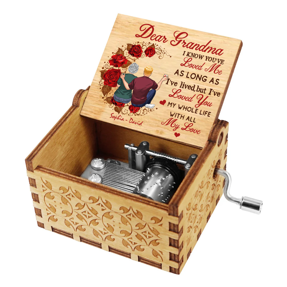 Mama, ich hab dich lieb – Geschenk für Mama, Oma, Ehemann, Ehefrau, Tante, Schwester, Bruder – Personalisierte Spieluhr mit Handkurbel