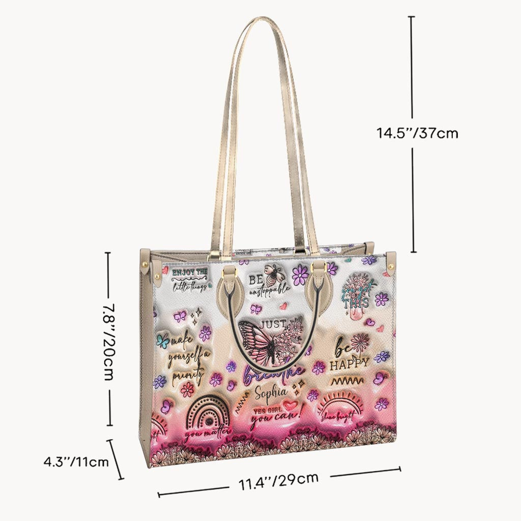 Positive Affirmations Butterfly - Personalized Butterfly Leather Handbag