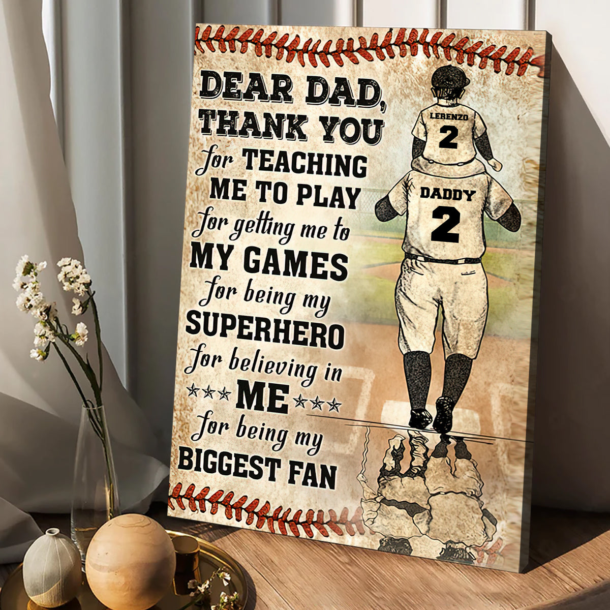 Danke Papa, mein größter Fan – personalisierte Baseball-Leinwand und Poster