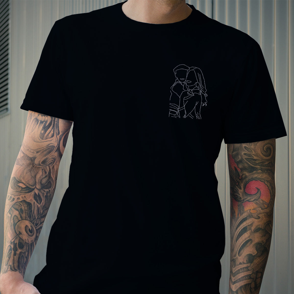 Individuelle Linienzeichnung – Personalisiertes, besticktes T-Shirt für Tante