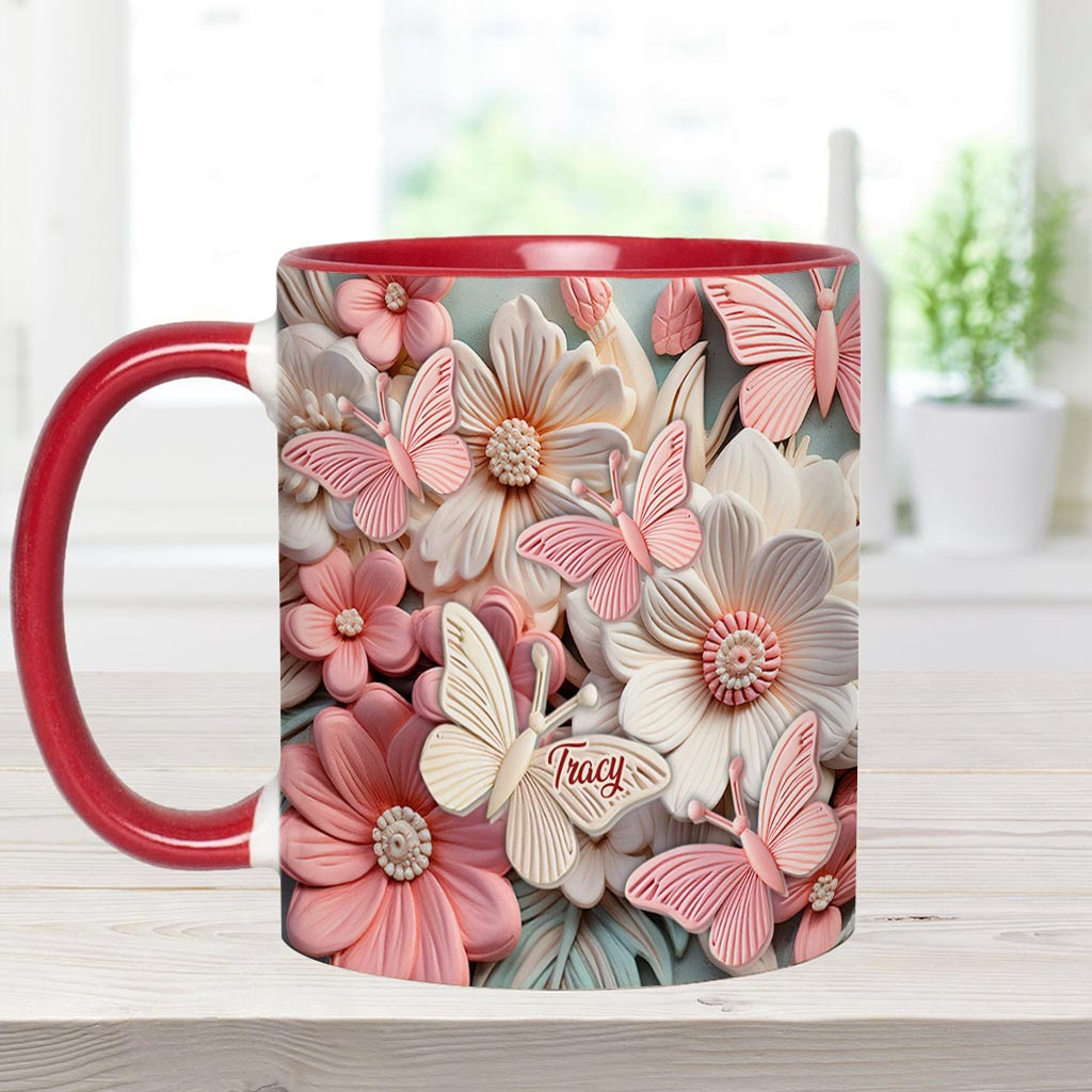 Butterfies And Flowers - Personalized Butterfly Accent Mug