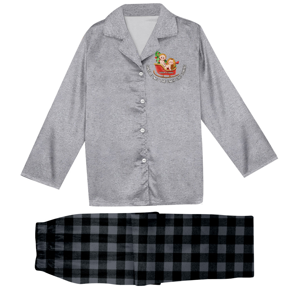 Nicht nur der Weihnachtsmann kommt – Personalisierte Partner-Pyjamas mit Knopfleiste