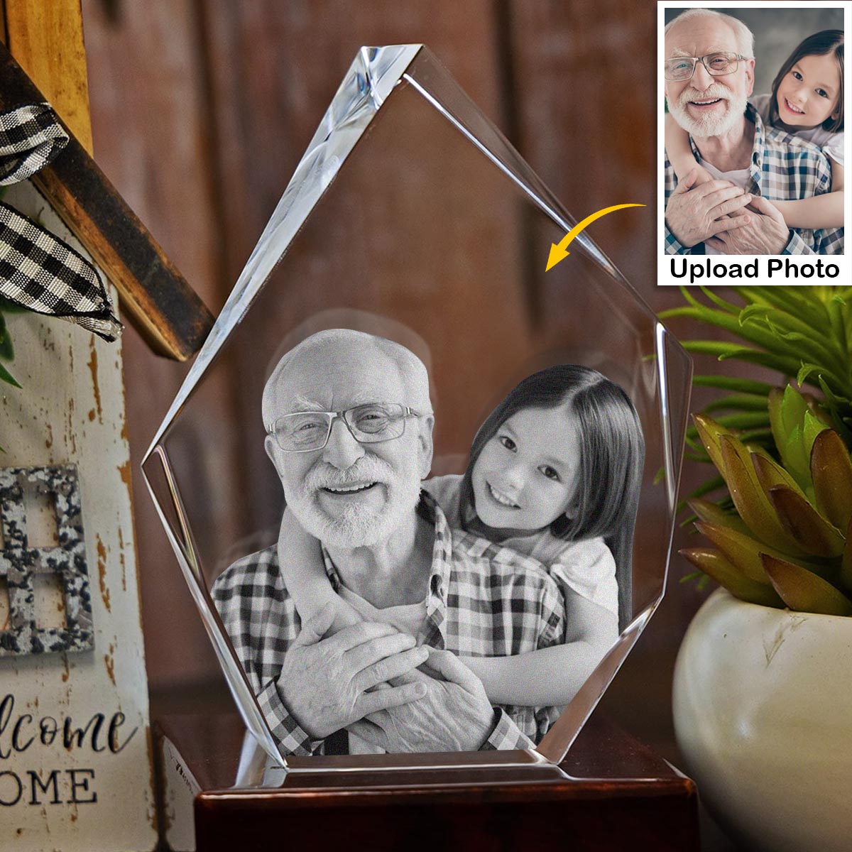 Foto nach Wunsch – Personalisierte Opa-Lasergravur, 3D-Kristalllampe in Eisbergform