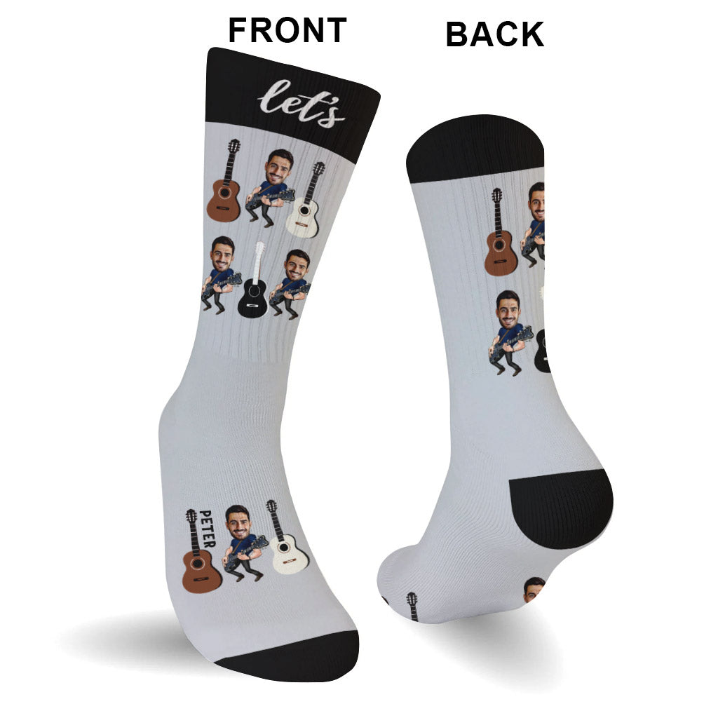 Let's Rock – Gitarrengeschenk für Ehemann, Freund, Vater, Sohn – Personalisierte Socken