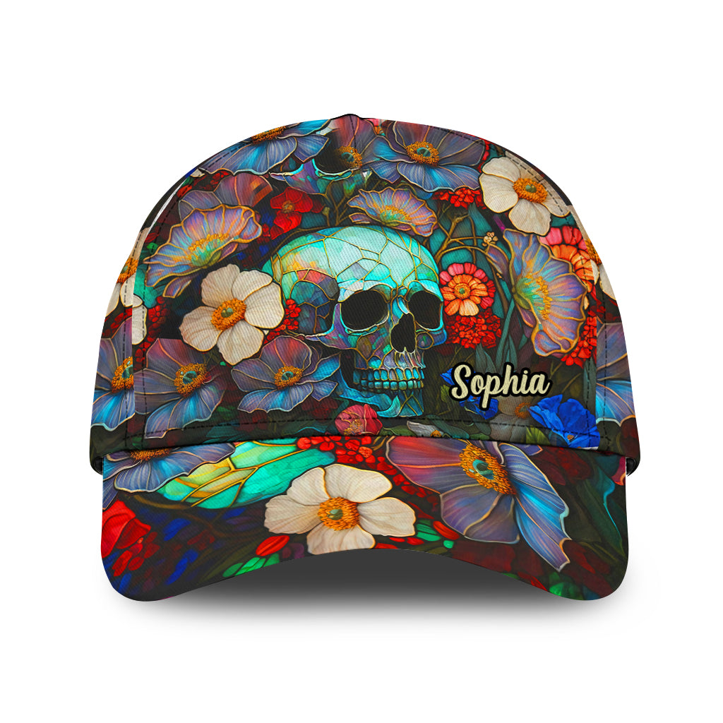 Totenkopf mit Blumenmuster – Personalisierte Totenkopf-Klassikkappe