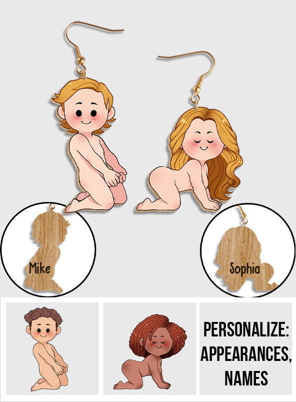Lustiges Pärchen – Geschenk für Ehemann, Ehefrau, Freund, Freundin – Personalisierte Holzohrringe