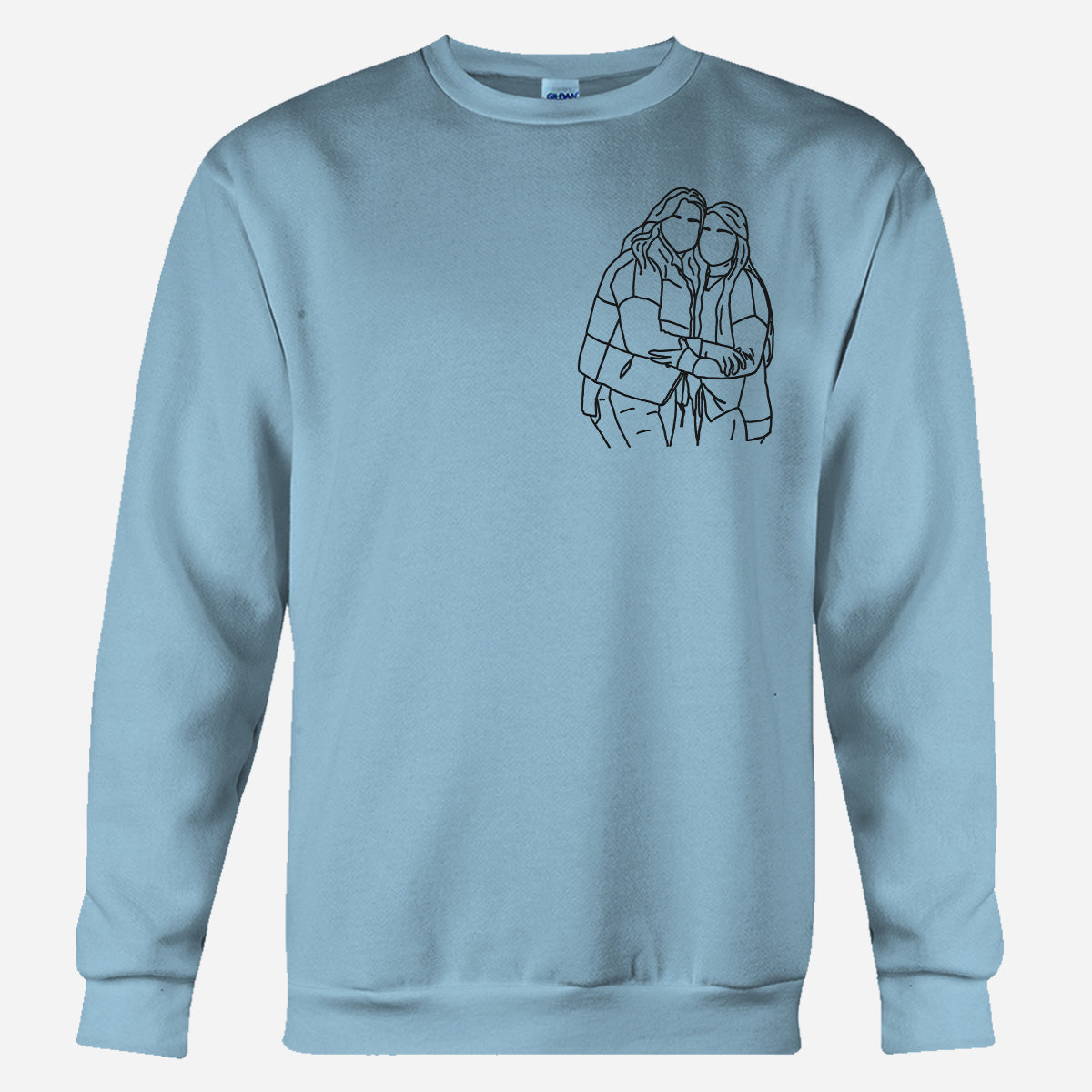Individuelle Strichzeichnung – Personalisierter, bestickter Pullover für die beste Freundin