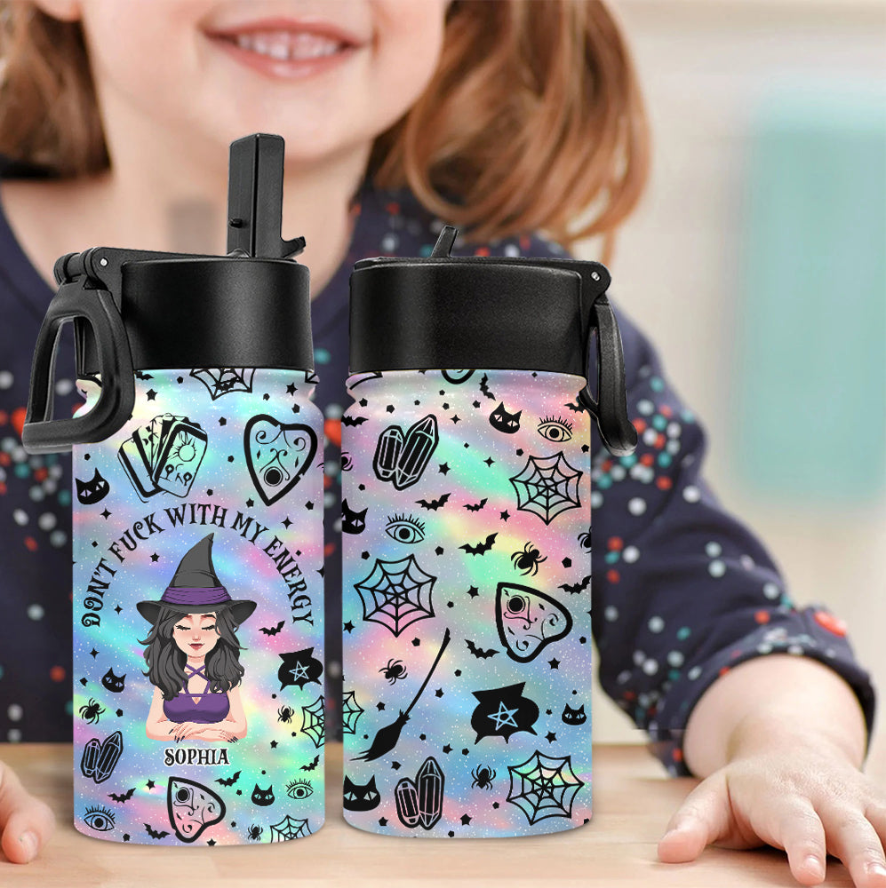 Leg dich nicht mit meiner Energie an – Personalisierte Hexen-Trinkflasche für Kinder