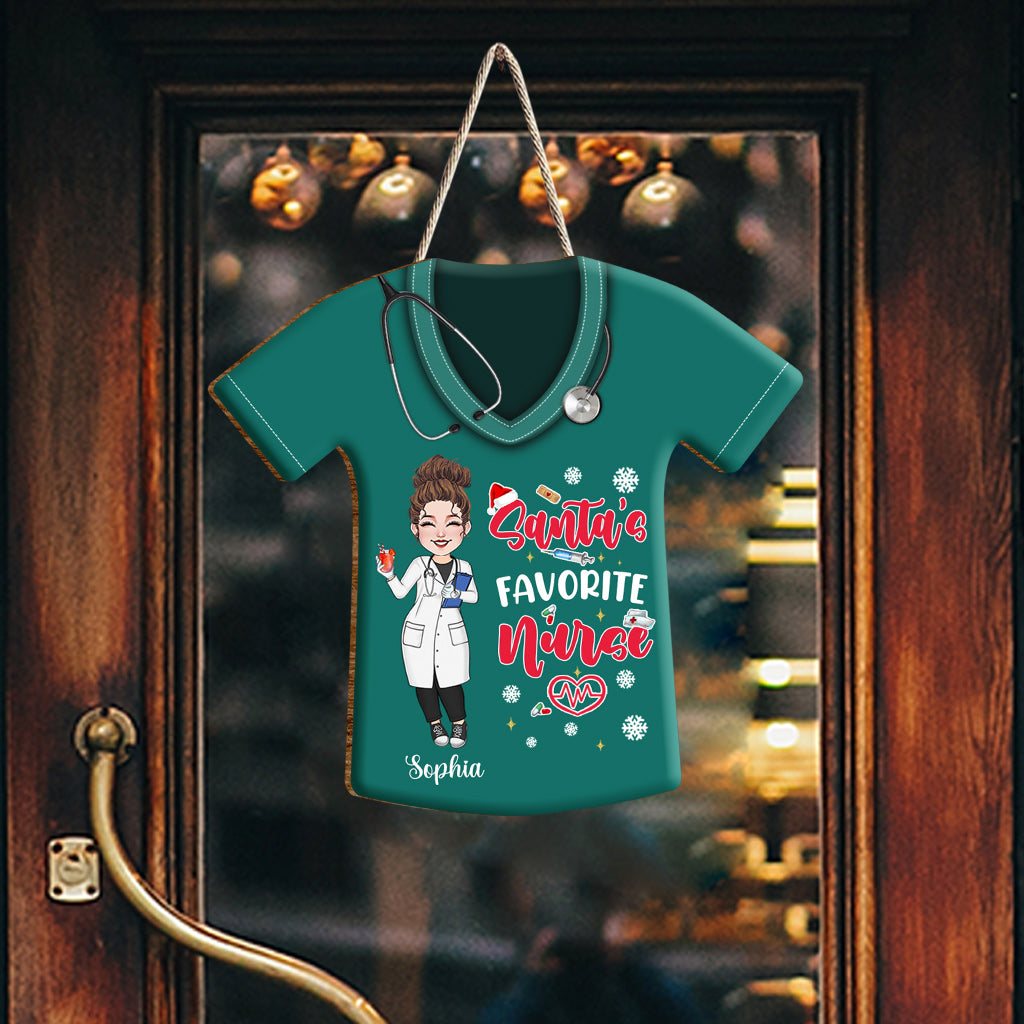 Santa's Favorite Nurse - Personalized Nurse Custom Shaped Wood Sign