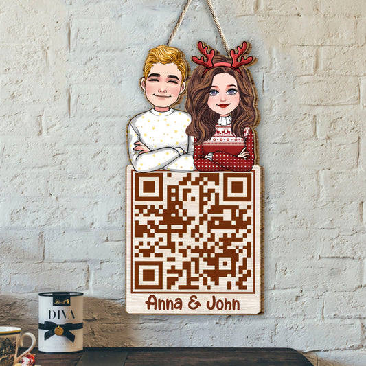 Weihnachtspaar-QR-Code – Personalisiertes Holzschild für Paare
