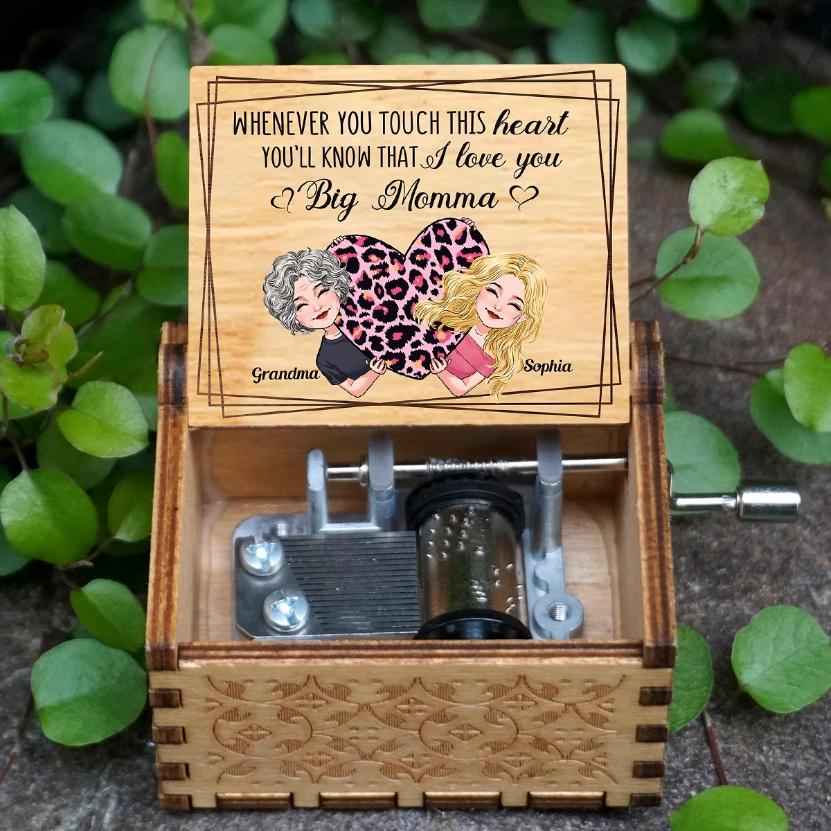 Immer wenn du dieses Herz berührst – Geschenk für Mama, Oma, Opa, Tochter, Sohn, Enkelin, Enkel, Ehefrau, Ehemann, Papa, Tante, Onkel, Schwester, Bruder – Personalisierte Handkurbel-Spieluhr