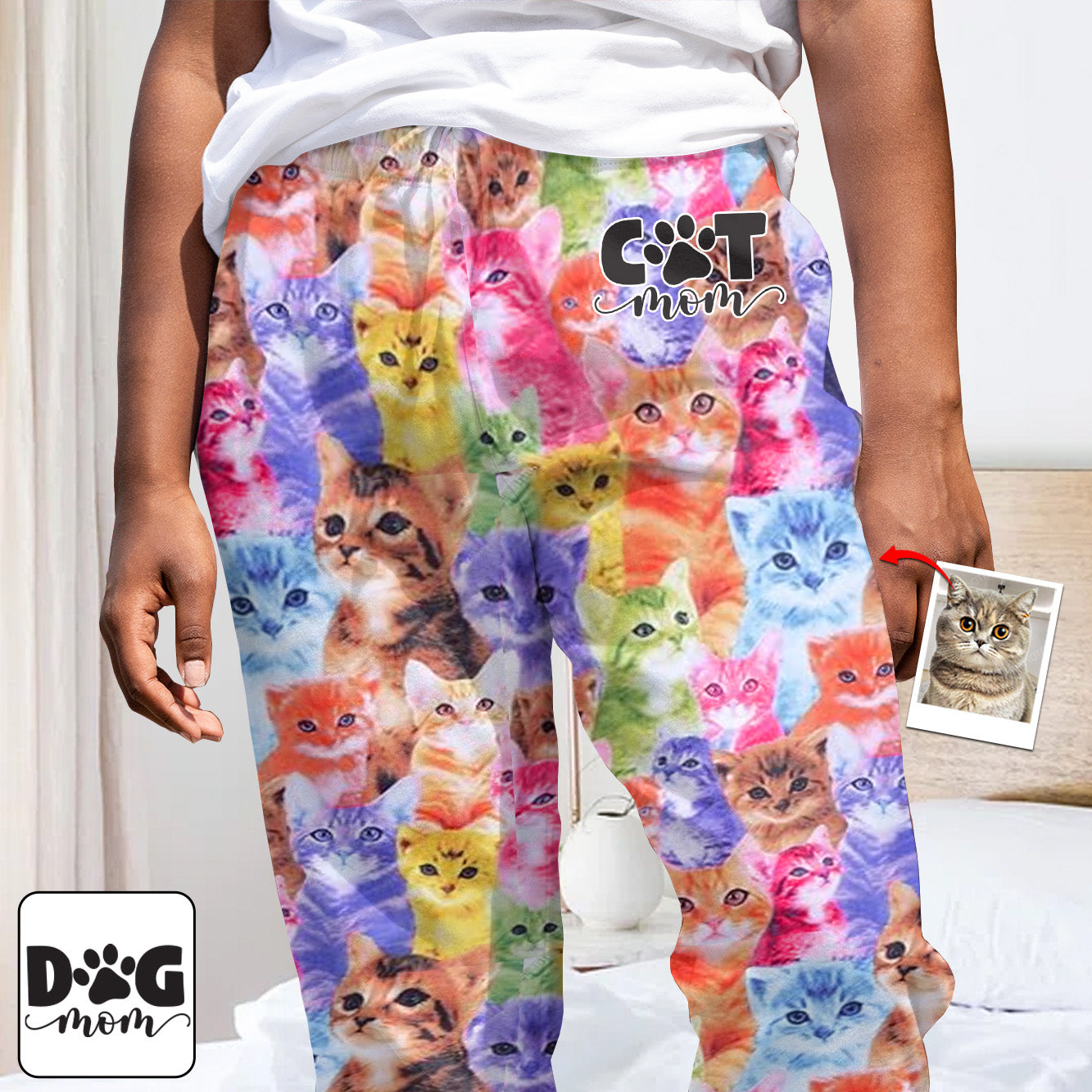 Foto-Einfügung im farbenfrohen Stil - Personalisierter Katzen-Pyjama mit Knopfleiste