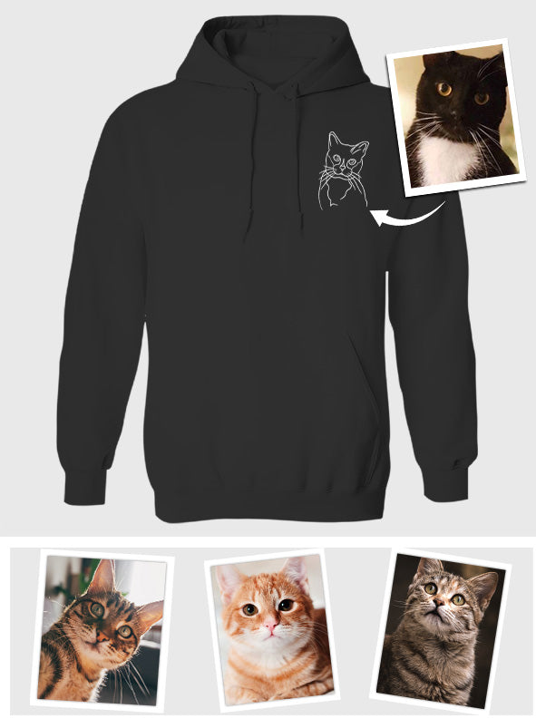 Individuelle Linienzeichnung – Personalisierter Hoodie mit Katzenstickerei