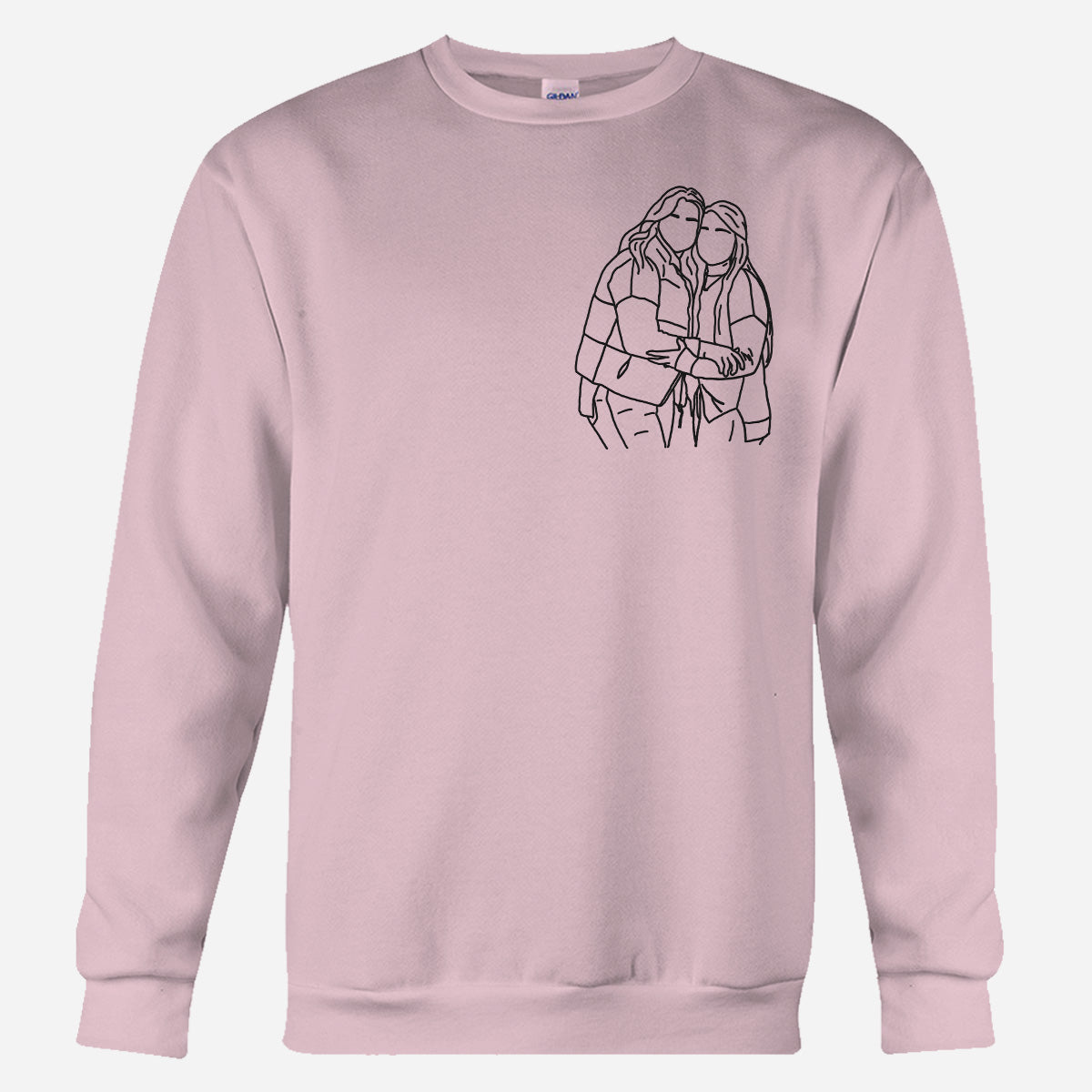 Individuelle Strichzeichnung – Personalisierter, bestickter Pullover für die beste Freundin