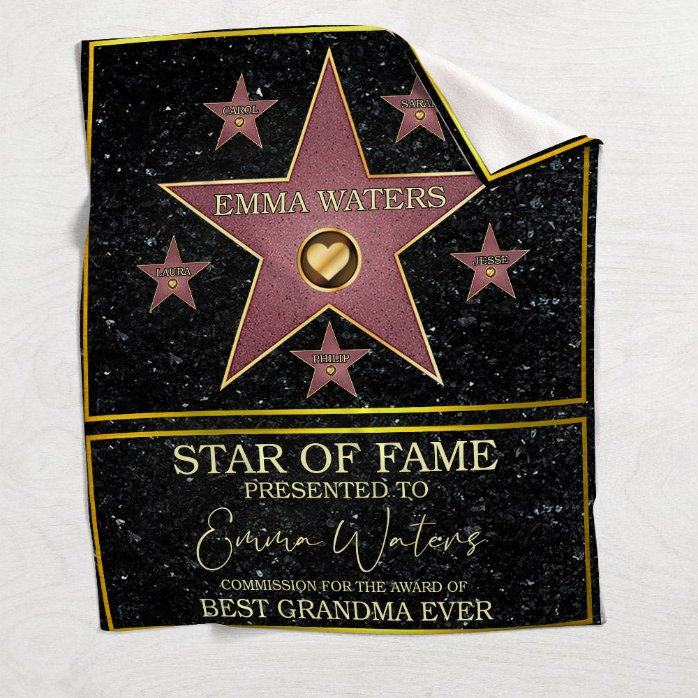 Star Of Fame Best Grandma Grandpa Mom Dad Ever - Personalized Grandma Blanket
