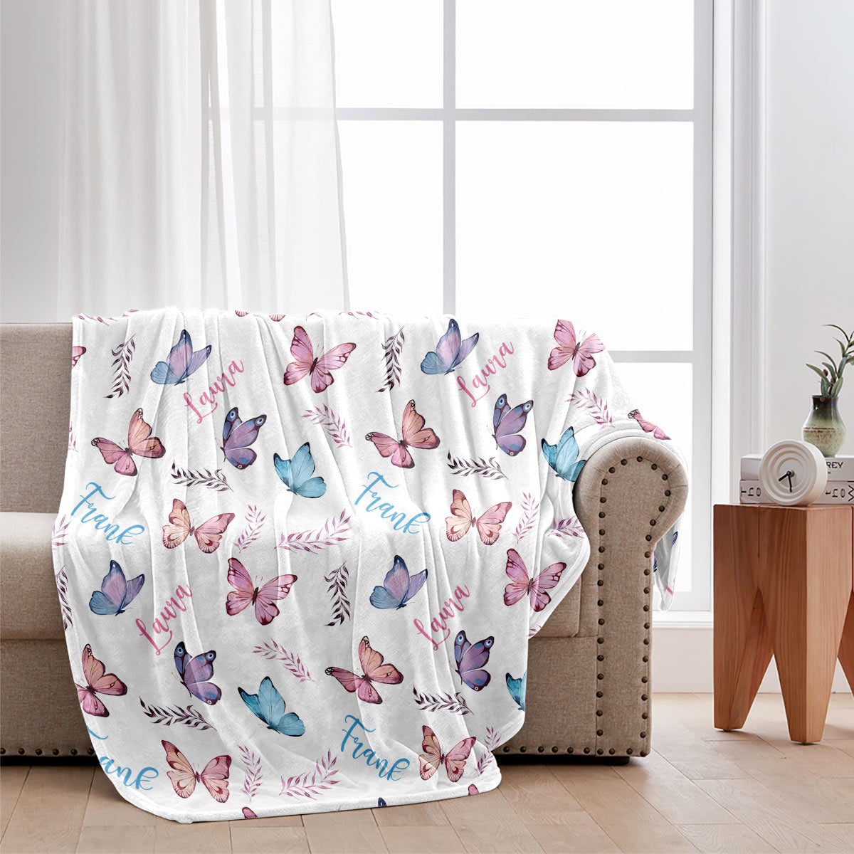 Schmetterlings-Decke mit individuellem Namen – Personalisierte Decke für Paare