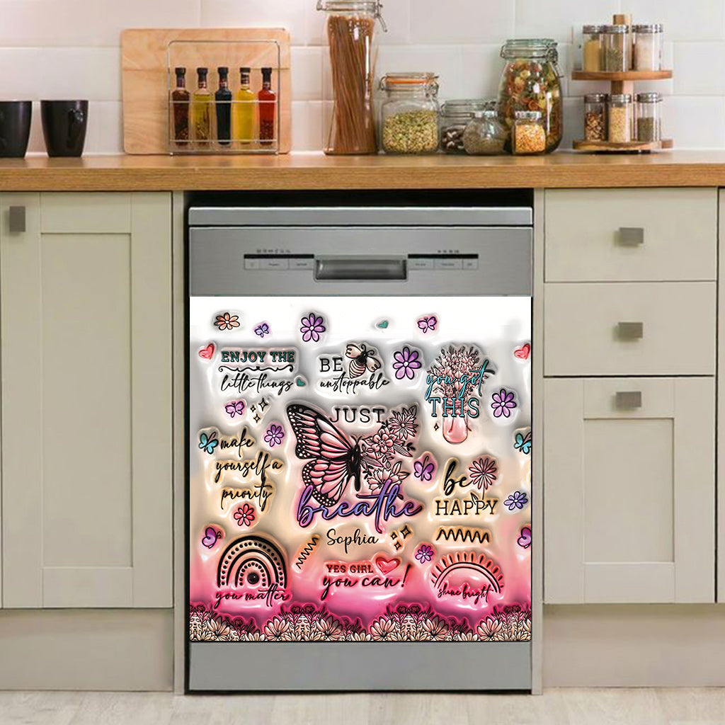 Positive Affirmationen Schmetterling – Personalisierter Geschirrspülerdeckel mit Schmetterlingsmotiv