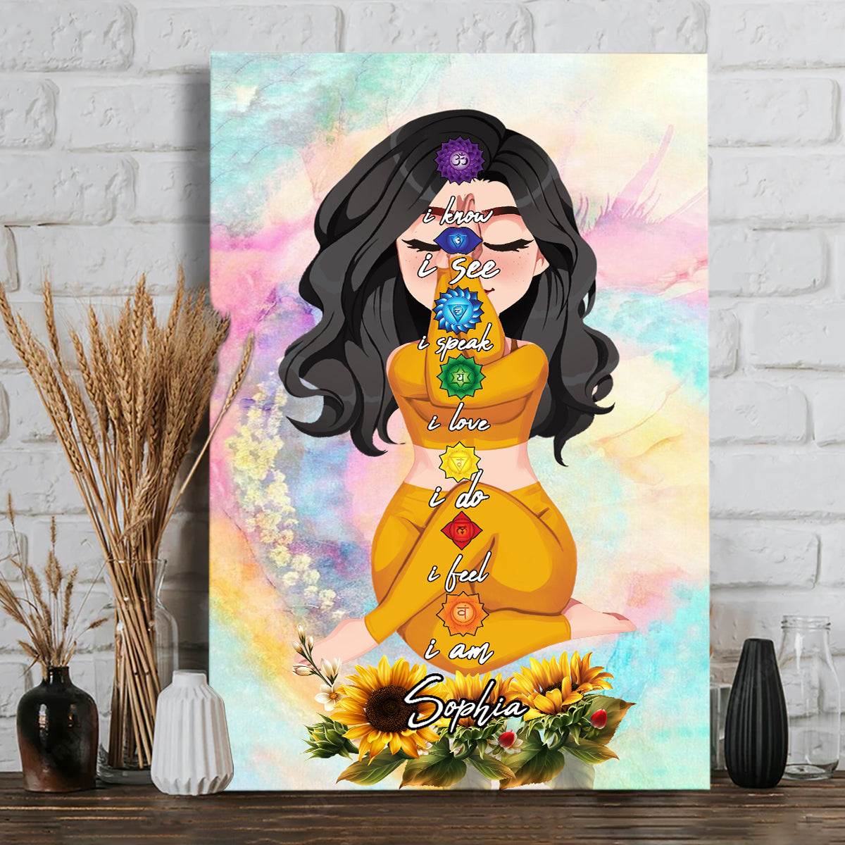 Ich weiß, ich sehe, ich spreche, ich liebe, ich tue, ich fühle, ich bin – Personalisierte Yoga-Leinwand und Poster