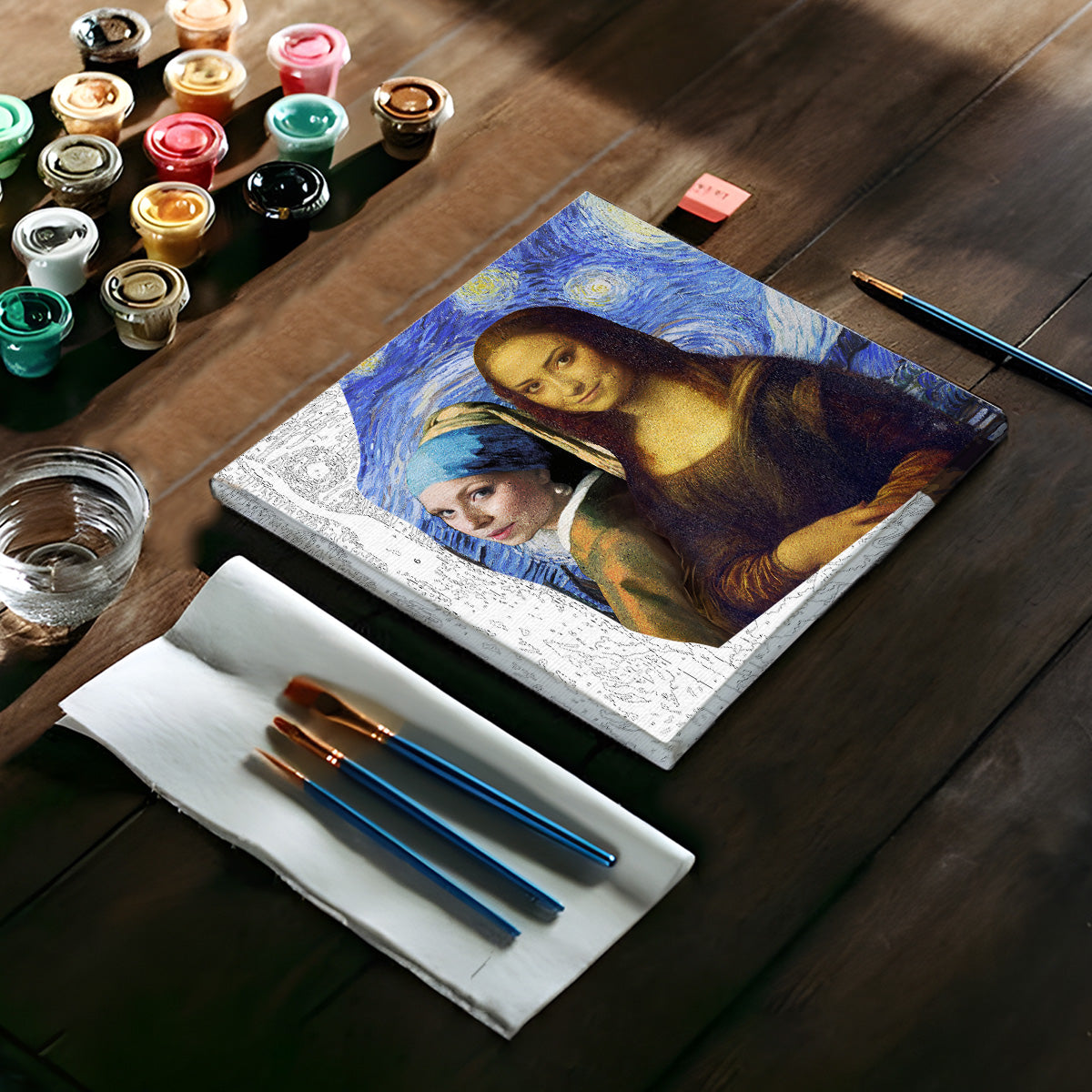 Beste Freundin Selfie Mona Lisa Mädchen mit Perlenohrringen - Personalisiertes Bestie Malen nach Zahlen Set