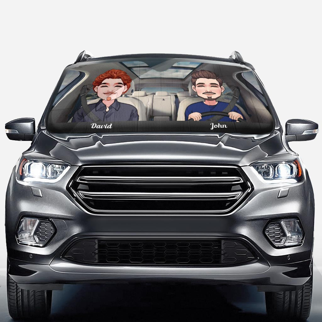 Adventure Awaits - Husband And Wife gift for wife, husband, girlfriend, boyfriend, mom, dad - Personalized Car Sunshade