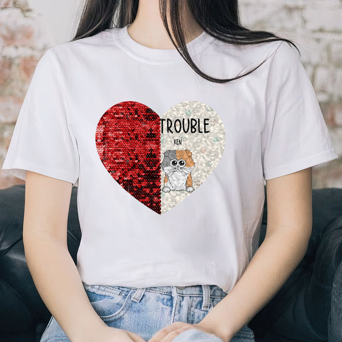 Doppeltes Vergnügen – Geschenk für Hundeliebhaber – Personalisiertes Pailletten-T-Shirt