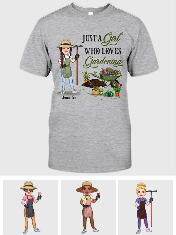 Einfach ein Mädchen, das Gartenarbeit liebt – personalisiertes Garten-T-Shirt & Hoodie