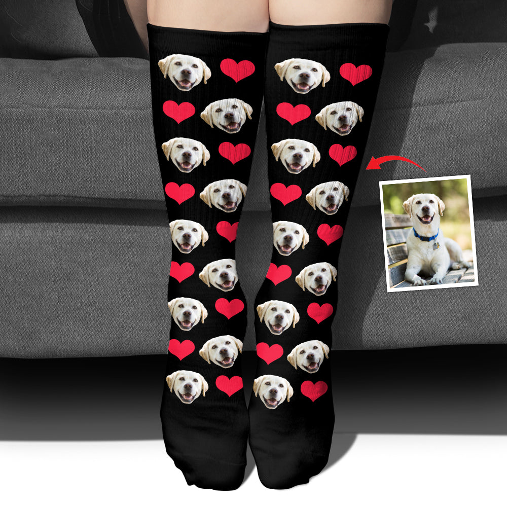 Individuelles Gesichts-Herz-Muster – personalisierte Hundesocken