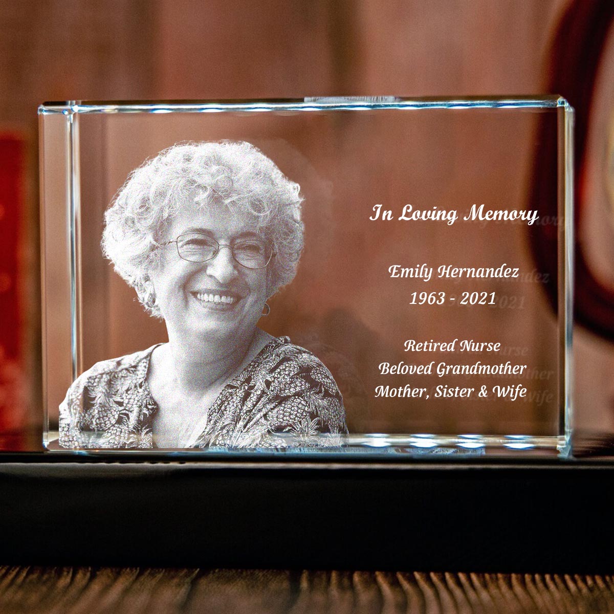 In Loving Memory - Memorial gift for loss of - Personalized Laser Engraving 3D Cuboid Shaped Crystal Lamp