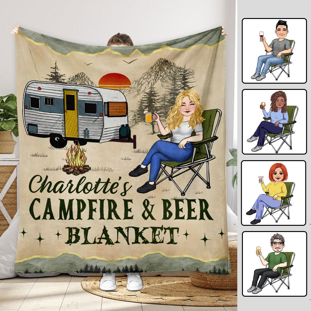 Campfire And Coffee - Personalized Camping Blanket