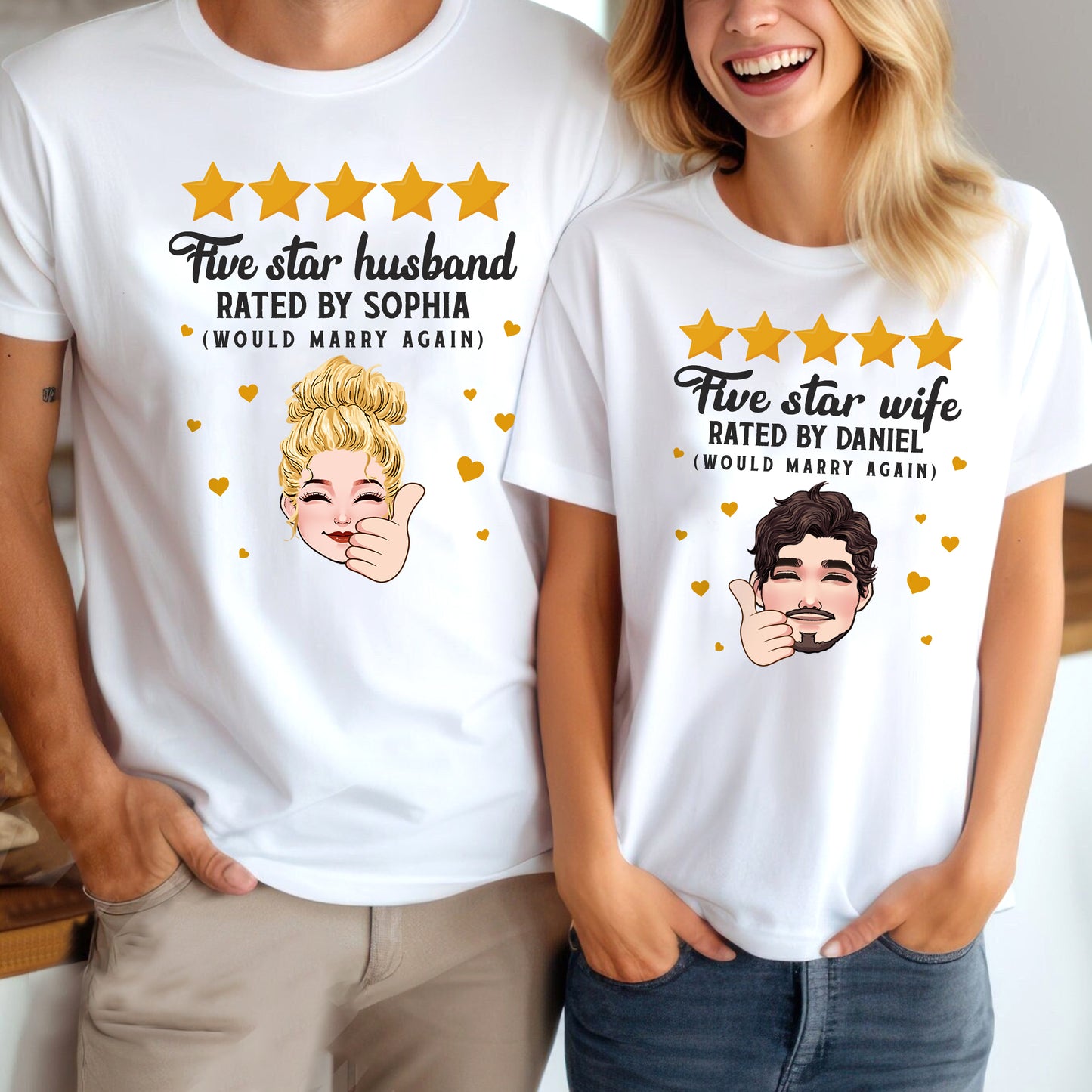 Fünf-Sterne-Ehepaar – Personalisiertes T-Shirt und Hoodie für Ehepaare