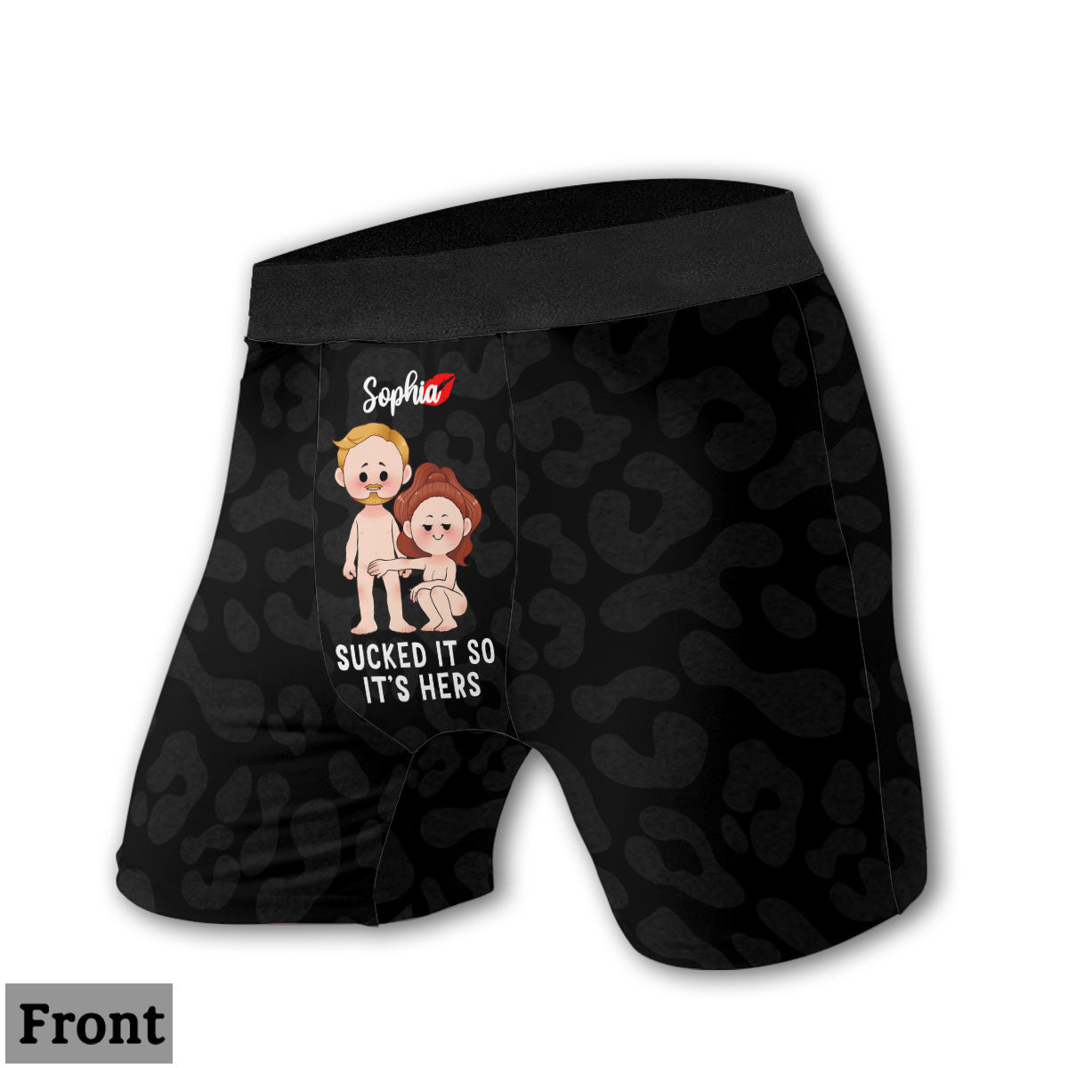 Sie hat ihn gelutscht, also gehört er ihr, und er hat ihn geleckt, also gehört er ihm – personalisierte Damen-Slips und Herren-Boxershorts für Paare