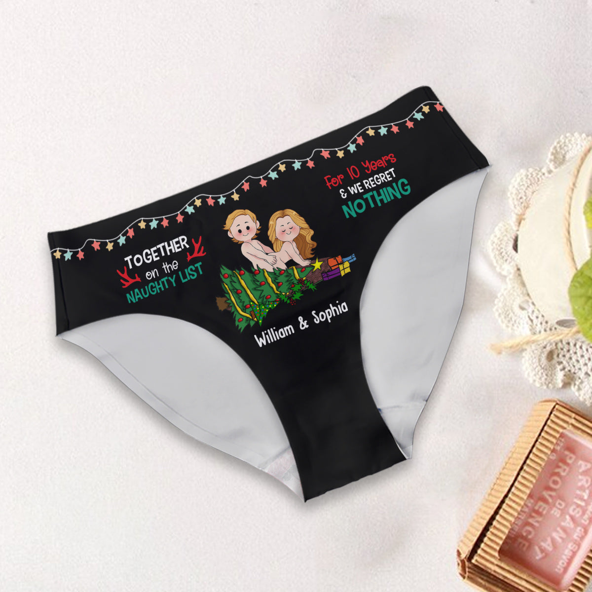 Gemeinsam auf der Liste der Unartigen – personalisierte Partner-Slips für Damen und Boxershorts für Herren