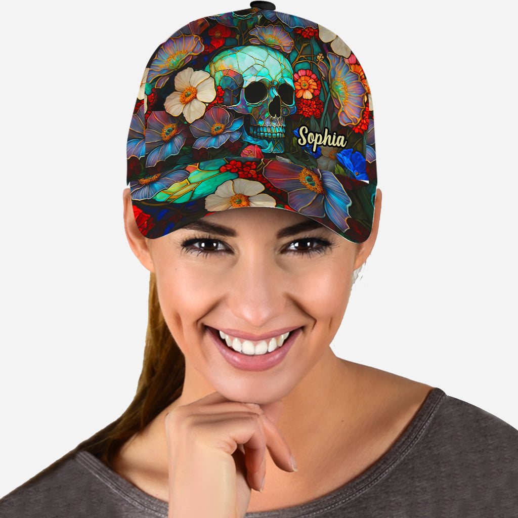 Totenkopf mit Blumenmuster – Personalisierte Totenkopf-Klassikkappe