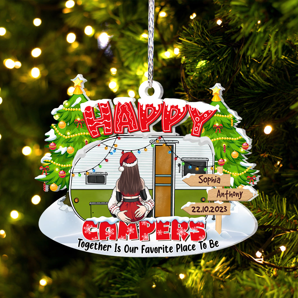 Glückliche Camper – Campinggeschenk für Ehemann, Freund, Freundin, Ehefrau – Personalisierter Weihnachtsschmuck