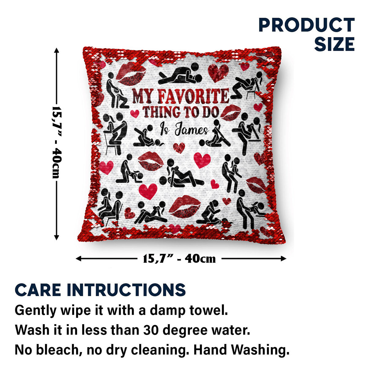 „Meine Lieblingsbeschäftigung ist mit dir“ – personalisierter Pailletten-Kissenbezug für Paare