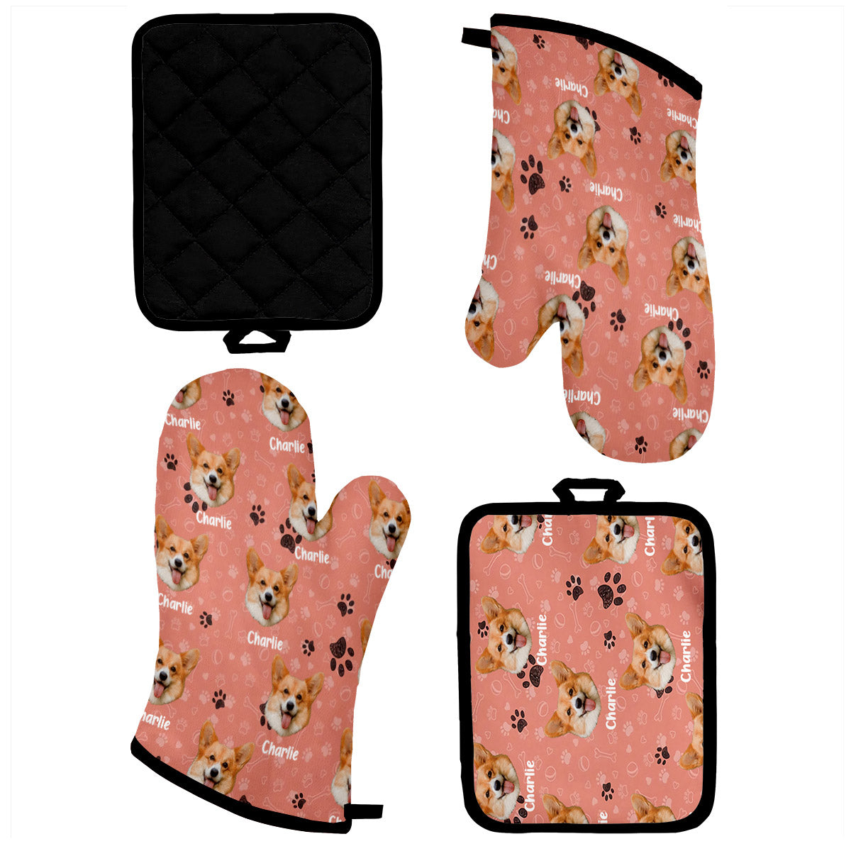 Personalisierte Haustierdecke mit Foto – Geschenk für Katzenliebhaber – Set aus personalisierten Topflappen und Ofenhandschuhen