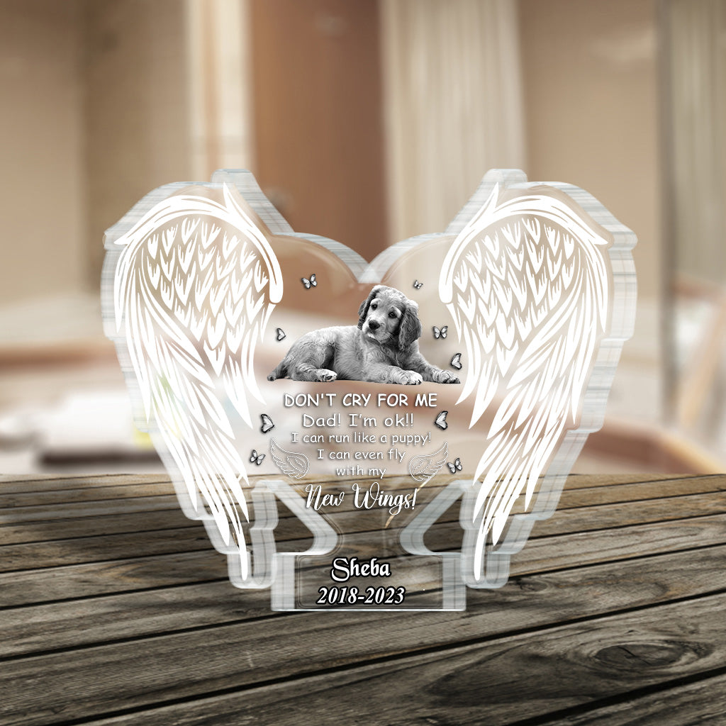 Weine nicht um mich – personalisierte Acrylplakette in Hundeform