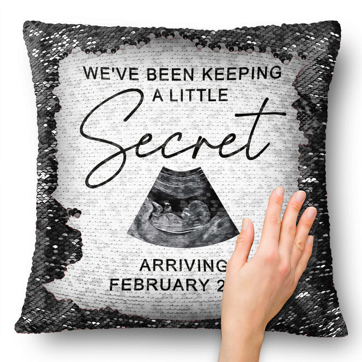 We've Been Keeping A Little Secret - Personalized Pregnancy Sequin Pillow Cover