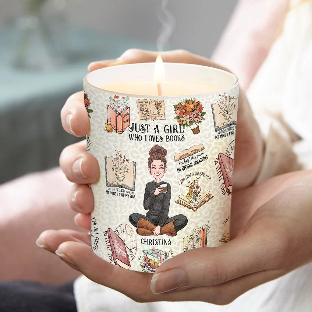 Just A Girl Who Loves Books - Personalized Book Candle With Wooden Lid