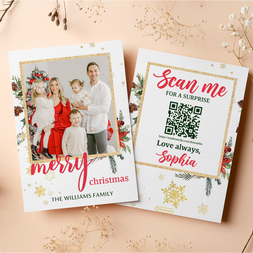 Frohe Weihnachten Goldglitzer - Personalisierte QR-Grußkarte