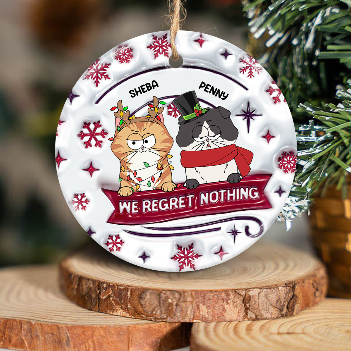 Dear Santa, We Regret Nothing - Personalized Cat Ceramic Circle Ornament