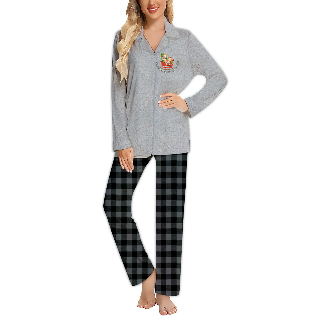 Nicht nur der Weihnachtsmann kommt – Personalisierte Partner-Pyjamas mit Knopfleiste