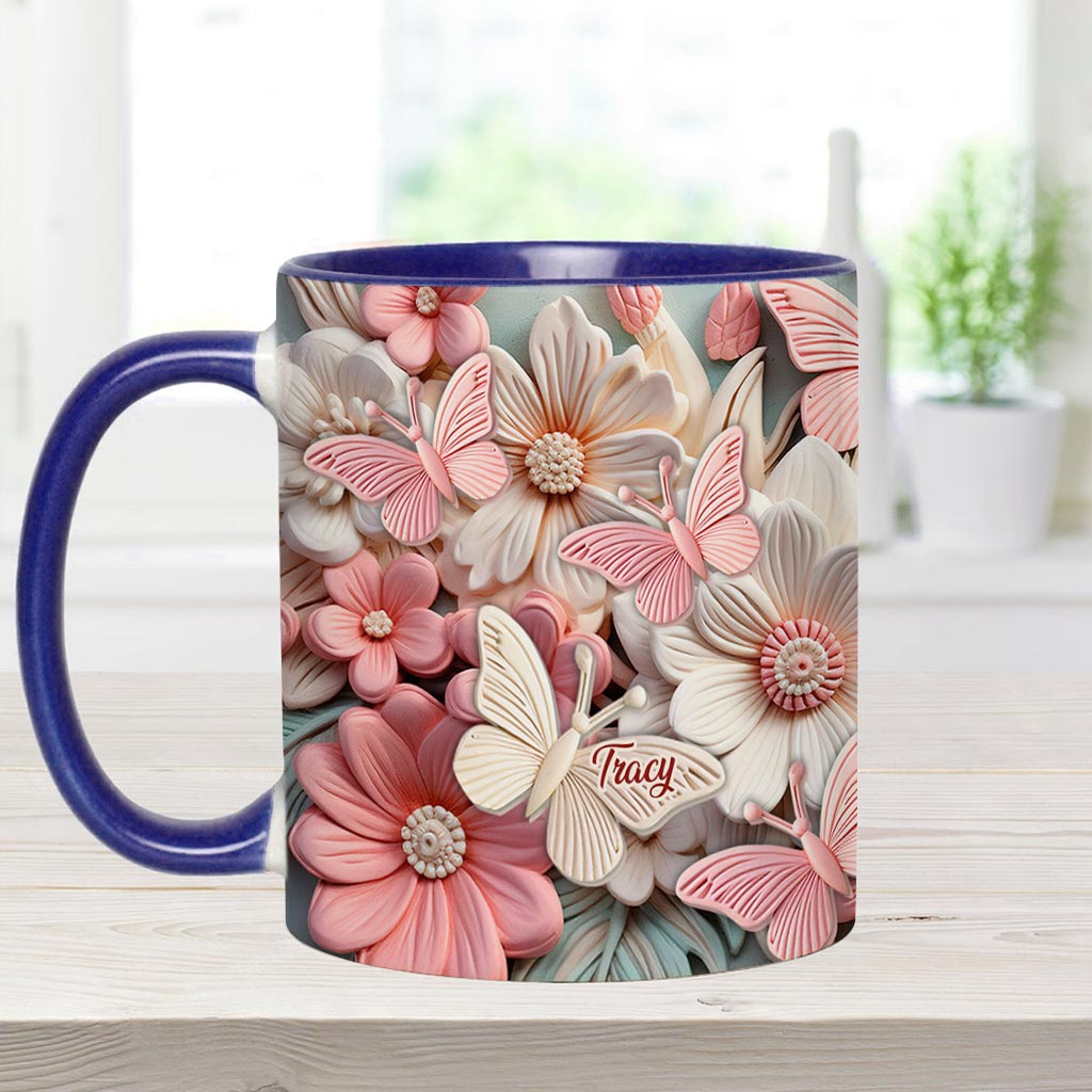 Butterfies And Flowers - Personalized Butterfly Accent Mug