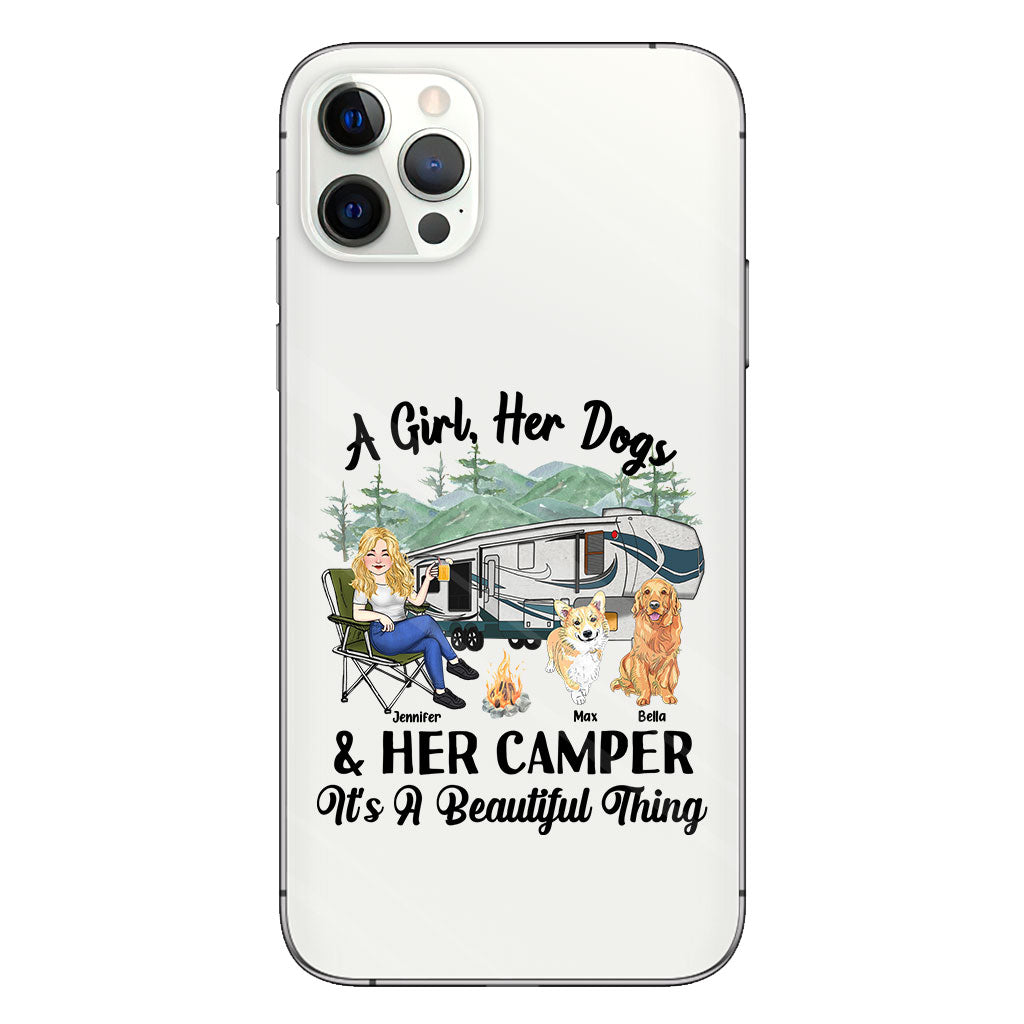 A Girl Her Dog And Her Camper - Camping gift for dog lover - Personalized Clear Phone Case